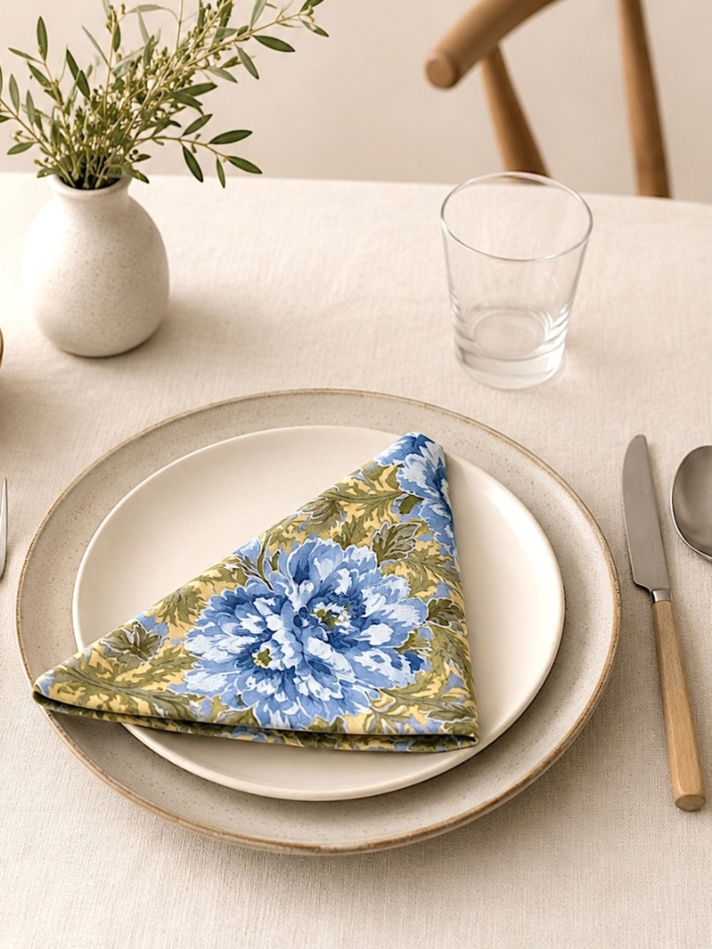 April Cornell cotton napkins NWT 23" squared large floral greens blues tradition
